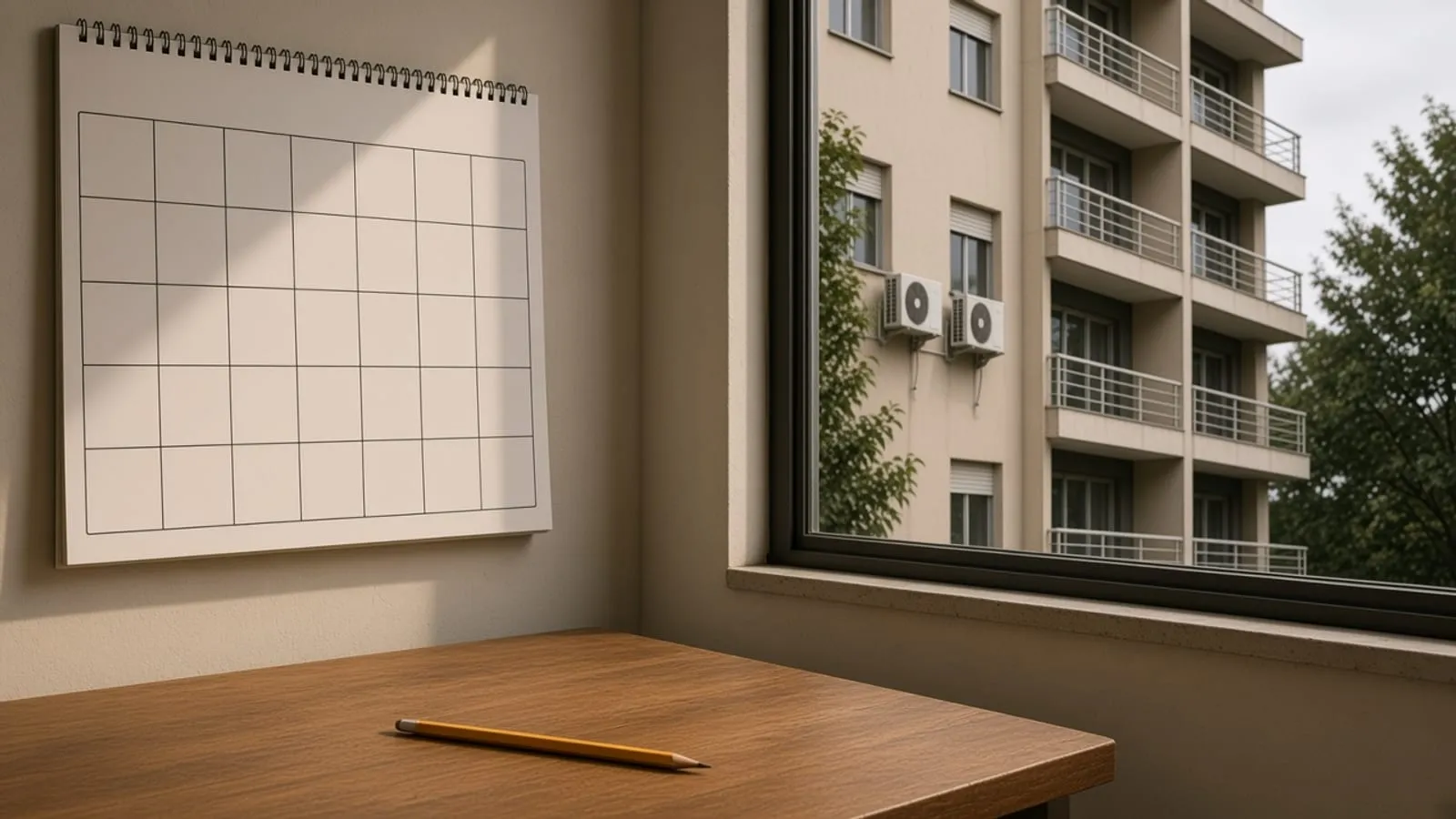 Calendário de parede com os quadrados em branco