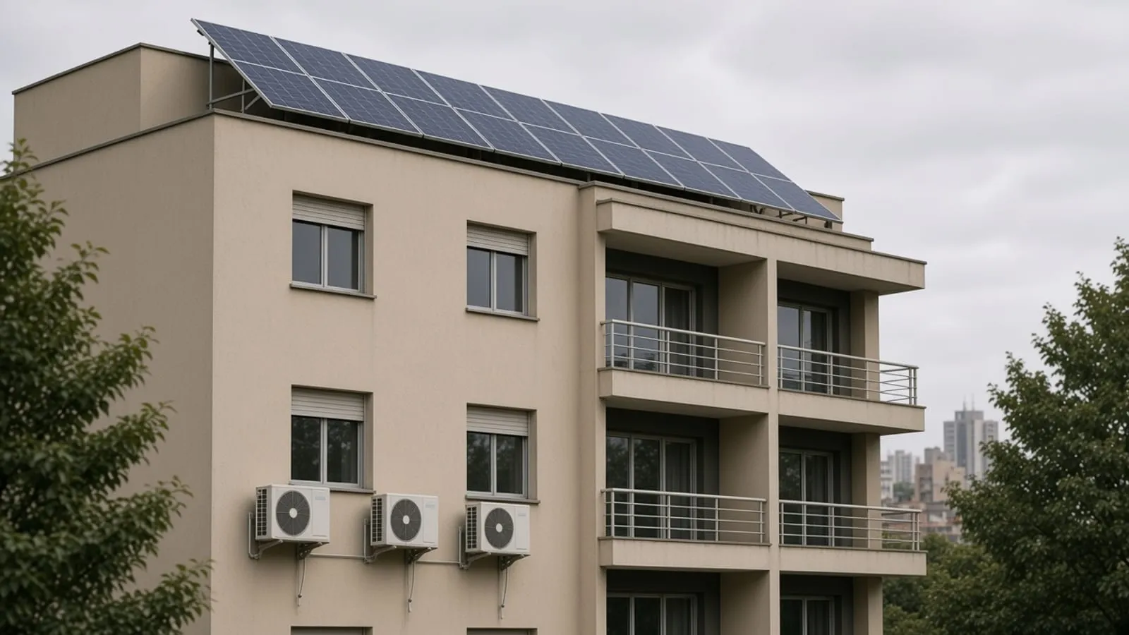 Painéis solares na cobertura do condomínio