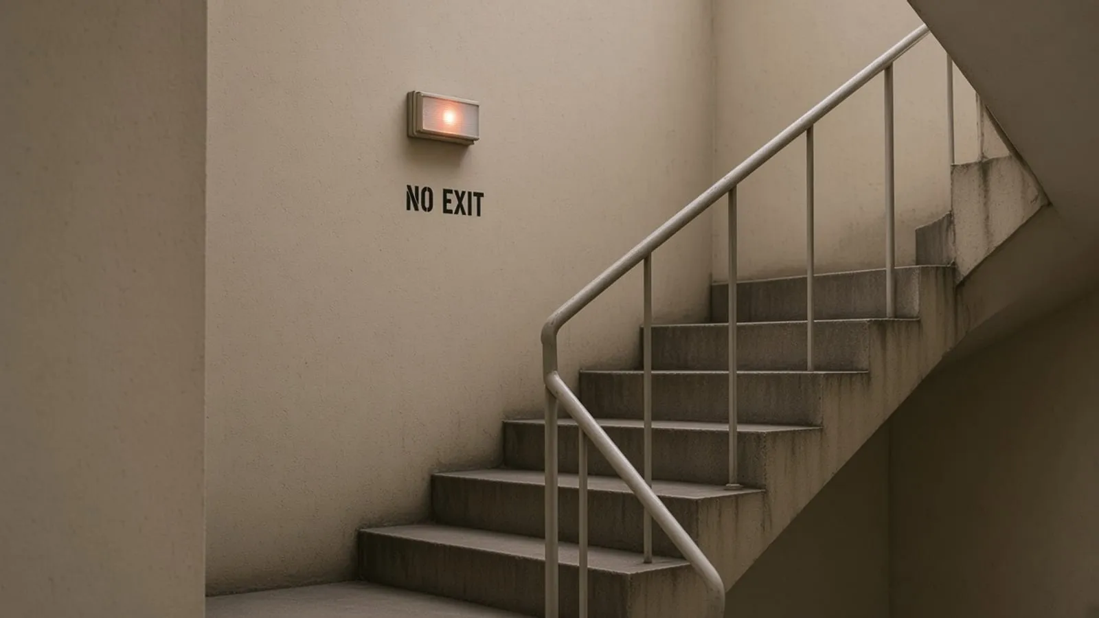 Escada com uma luz de emergência acesa, sem placas