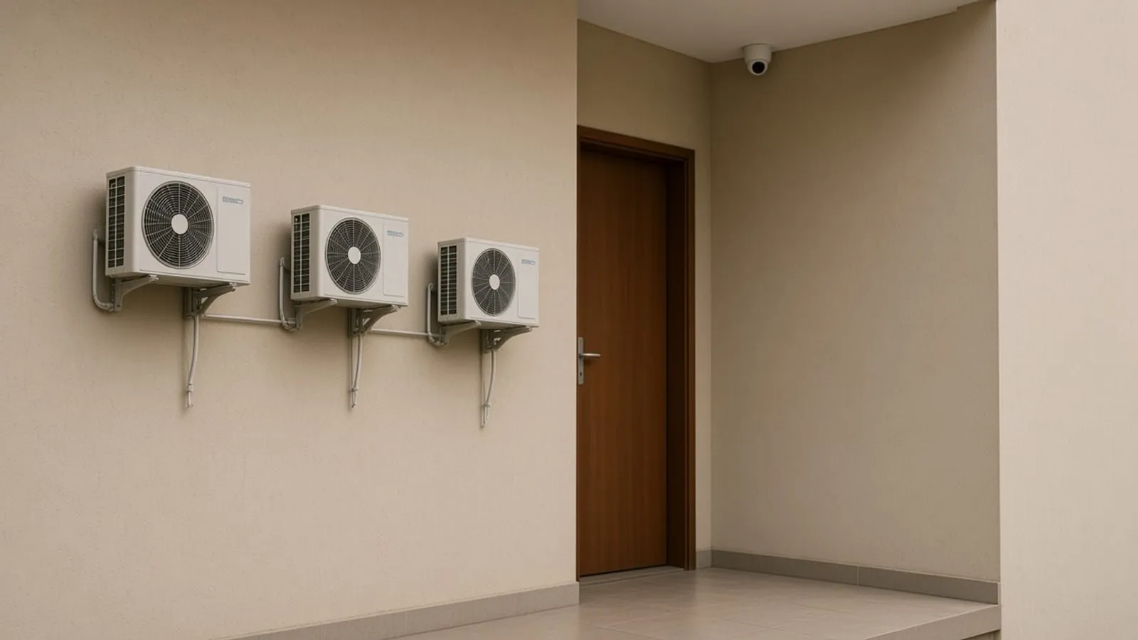 Câmera discreta no hall e uma porta fechada